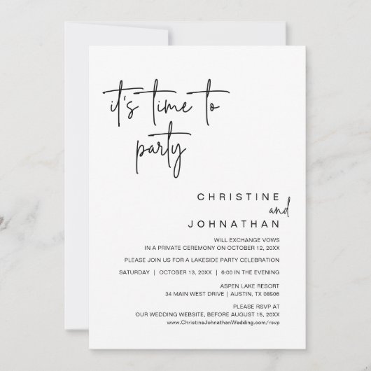 Invitation C'est l'heure de faire la fête, dîner Mariage Elop (Devant)