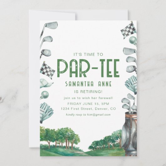 Invitation C'est l'heure de faire la fête Golf Thème Retraite (Devant)