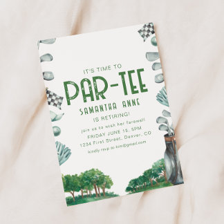 Invitation C'est l'heure de faire la fête Golf Thème Retraite
