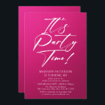 Invitation C'est l'heure de la fête 40e fête d'anniversaire S<br><div class="desc">It's Party Time 40th Quarantième anniversaire Party Simple Elegant Invitation Invitation présente un design minimaliste avec le texte "It's Party Time!" dans la typographie de script de calligraphie blanche moderne et personnalisé ci-dessous avec votre texte personnalisé sur un arrière - plan rose. Le style et la couleur de police de...</div>