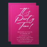 Invitation C'est l'heure de la fête 40e fête d'anniversaire S<br><div class="desc">It's Party Time 40th Quarantième anniversaire Party Simple Elegant Invitation Invitation présente un design minimaliste avec le texte "It's Party Time!" dans la typographie de script de calligraphie blanche moderne et personnalisé ci-dessous avec votre texte personnalisé sur un arrière - plan rose. Le style et la couleur de police de...</div>