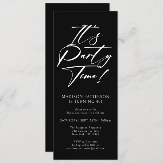 Invitation C'est l'heure de la fête 40e fête d'anniversaire S (Devant / Derrière)