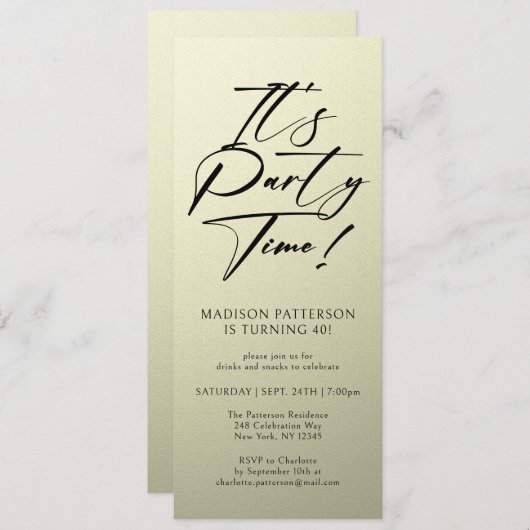 Invitation C'est l'heure de la fête 40e fête d'anniversaire S (Devant / Derrière)