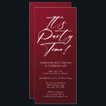 Invitation C'est l'heure de la fête 40e fête d'anniversaire S<br><div class="desc">It's Party Time 40th Quarantième anniversaire Party Simple Elegant Invitation Invitation présente un design minimaliste avec le texte "It's Party Time!" dans la typographie de script de calligraphie blanche moderne et personnalisé ci-dessous avec votre texte personnalisé. Le style et la couleur de police de texte modifiables peuvent être changés avec...</div>