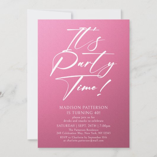 Invitation C'est l'heure de la fête 40e fête d'anniversaire S (Devant)