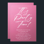 Invitation C'est l'heure de la fête 40e fête d'anniversaire S<br><div class="desc">It's Party Time 40th Quarantième anniversaire Party Simple Elegant Invitation Invitation présente un design minimaliste avec le texte "It's Party Time!" dans la typographie de script de calligraphie blanche moderne et personnalisé ci-dessous avec votre texte personnalisé sur un arrière - plan rose. Le style et la couleur de police de...</div>