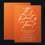 Invitation C'est l'heure de la fête 40e fête d'anniversaire S<br><div class="desc">It's Party Time 40th Quarantième anniversaire Party Simple Elegant Invitation Invitation présente un design minimaliste avec le texte "It's Party Time!" dans la typographie de script de calligraphie blanche moderne et personnalisé ci-dessous avec votre texte personnalisé sur un arrière - plan orange. Le style et la couleur de police de...</div>