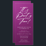 Invitation C'est l'heure de la fête 40e fête d'anniversaire S<br><div class="desc">It's Party Time 40th Quarantième anniversaire Party Simple Elegant Invitation Invitation présente un design minimaliste avec le texte "It's Party Time!" dans la typographie de script de calligraphie blanche moderne et personnalisé ci-dessous avec votre texte personnalisé. Le style et la couleur de police de texte modifiables peuvent être modifiés avec...</div>