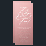 Invitation C'est l'heure de la fête 40e fête d'anniversaire S<br><div class="desc">It's Party Time 40th Quarantième anniversaire Party Simple Elegant Invitation Invitation présente un design minimaliste avec le texte "It's Party Time!" dans la typographie de script de calligraphie blanche moderne et personnalisé ci-dessous avec votre texte personnalisé. Le style et la couleur de police de texte modifiables peuvent être changés avec...</div>