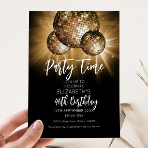 Invitation C'est l'heure de la fête avec boule à facettes