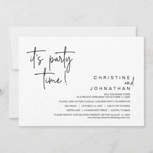 Invitation C'est l'heure de la fête, dîner Mariage Elopement (Devant)