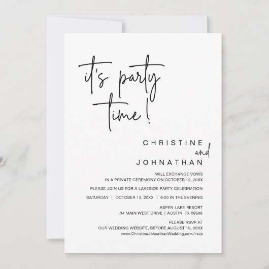 Invitation C'est l'heure de la fête, le dîner Mariage Elopeme (Devant)