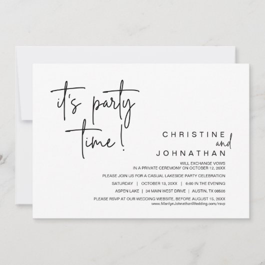 Invitation C'est l'heure de la fête, le dîner Mariage Elopeme (Devant)