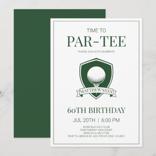 Invitation C'est l'heure de la fête verte de golf pour le 60e (Devant / Derrière)