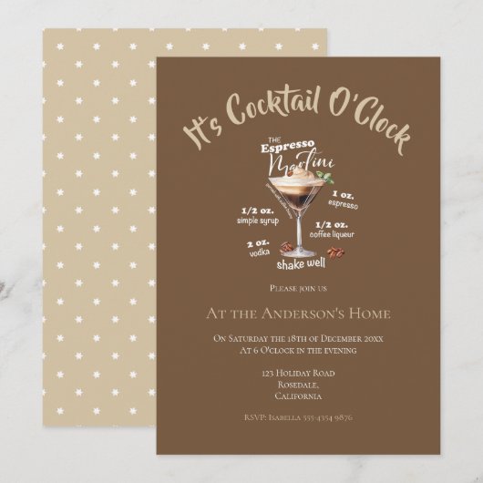 Invitation C'est l'heure du cocktail Boisson brune Fête de No (Devant / Derrière)