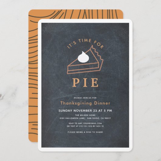 Invitation C'est l'heure du dîner de Thanksgiving Pie Chalkbo (Devant / Derrière)