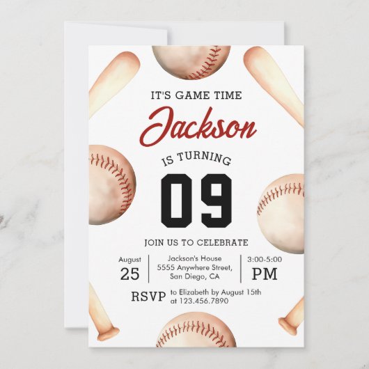 Invitation C'est l'heure du jeu Baseball fête d'anniversaire (Devant)