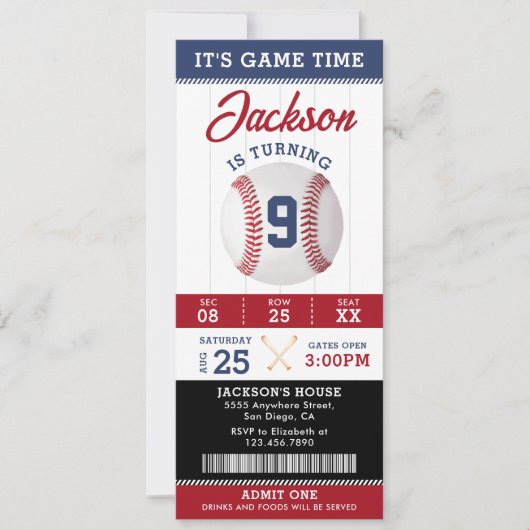 Invitation C'est l'heure du jeu Baseball fête d'anniversaire (Devant)