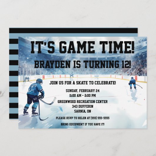 Invitation C'est l'heure du jeu ! Fête d'anniversaire de hock (Devant / Derrière)