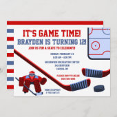 Invitation C'est l'heure du jeu ! Fête d'anniversaire de hock (Devant / Derrière)