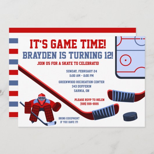 Invitation C'est l'heure du jeu ! Fête d'anniversaire de hock (Devant / Derrière)
