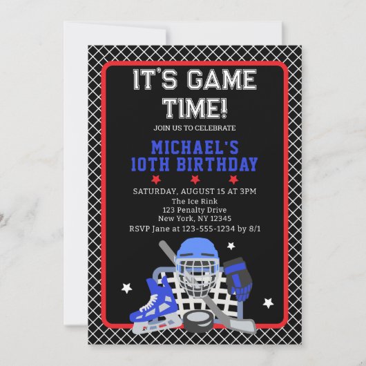 INVITATION C'EST L'HEURE DU JEU HOCKEY ANNIVERSAIRE (Devant)