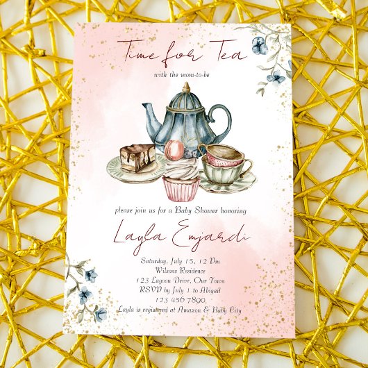 Invitation C'est l'heure du tea baby shower tea party