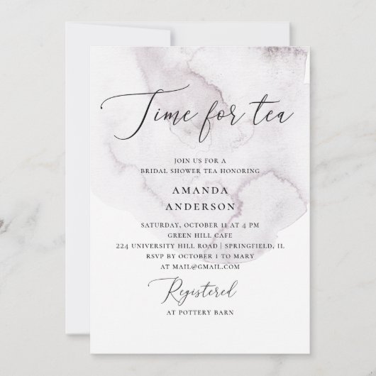 Invitation C'est l'heure du thé. Douche nuptiale pourpre aqua (Devant)