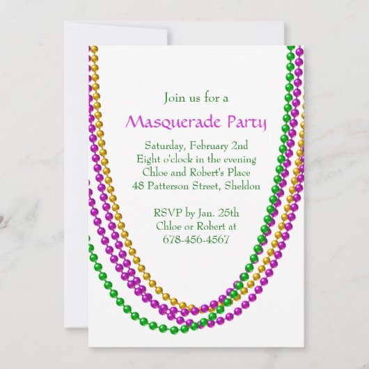 Invitation C'est l'invitation de mardi gras (blanche) (Devant)