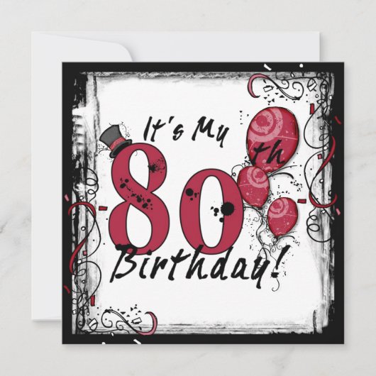 Invitation C'est mes 80 ans de fête d'invitation grunge (Devant)