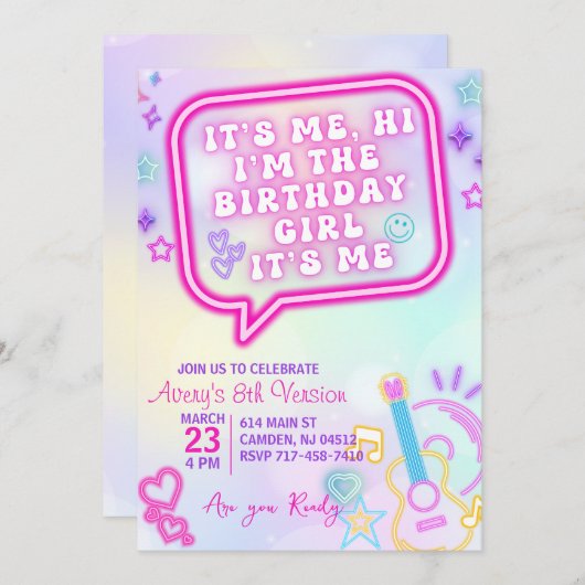 Invitation C'est moi la fille d'anniversaire, à mon époque an (Devant / Derrière)