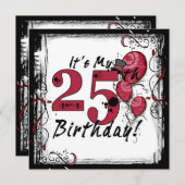Invitation C'est mon 25e anniversaire d'invitation grunge (Devant / Derrière)