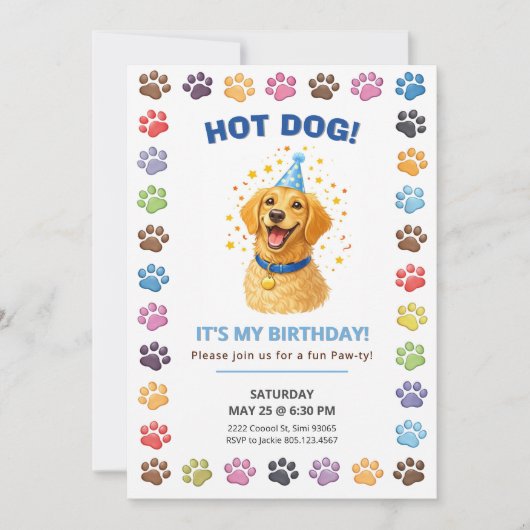 Invitation C'est mon anniversaire, fête de chien ! (Devant)