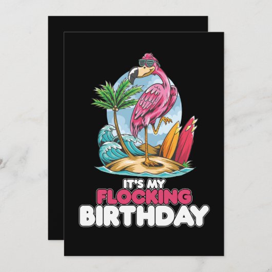 Invitation C'est mon Flamant rose d'anniversaire (Devant / Derrière)