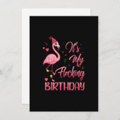 Invitation C'Est Mon Flocking Anniversaire Funny Flamant rose (Devant / Derrière)