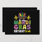 Invitation C'est mon Mardi Gras Anniversaire Y'all Party Carn (Devant / Derrière)
