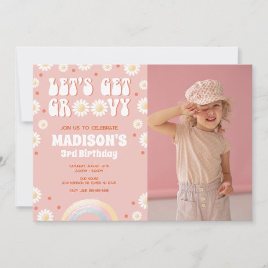 Invitation C'est Parti pour une Soirée Groovy Daisy Rainbow A (Devant)