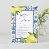 Invitation C'Est Plus Italien Carrelage Bleu Citron Fête des (Debout devant)