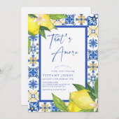 Invitation C'Est Plus Italien Carrelage Bleu Citron Fête des (Devant / Derrière)