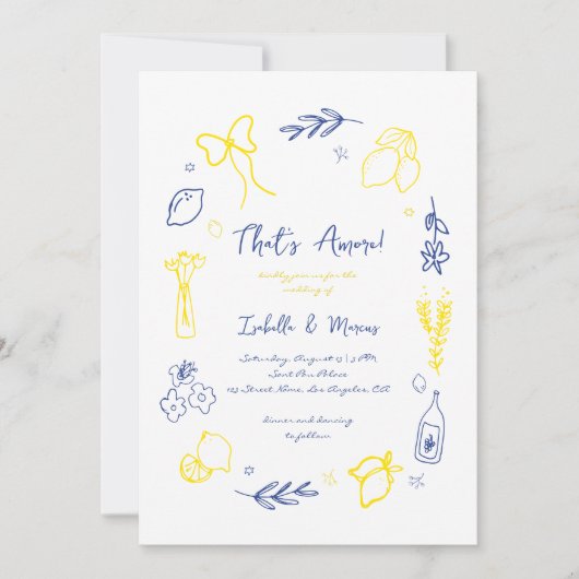 Invitation C'Est Plus Tiré À La Main Mariage Citron Italien (Devant)