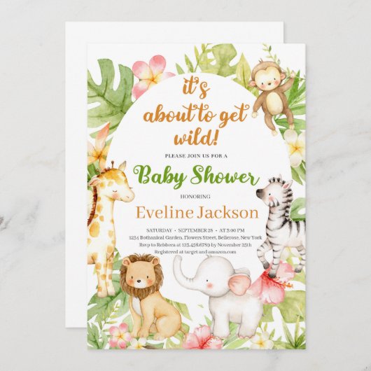 Invitation C'est sur le point d'obtenir Wild Baby shower Invi (Devant / Derrière)