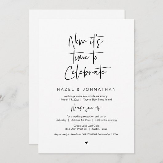 Invitation C'est temps de célébrer, Mariage Intime Noir (Devant / Derrière)