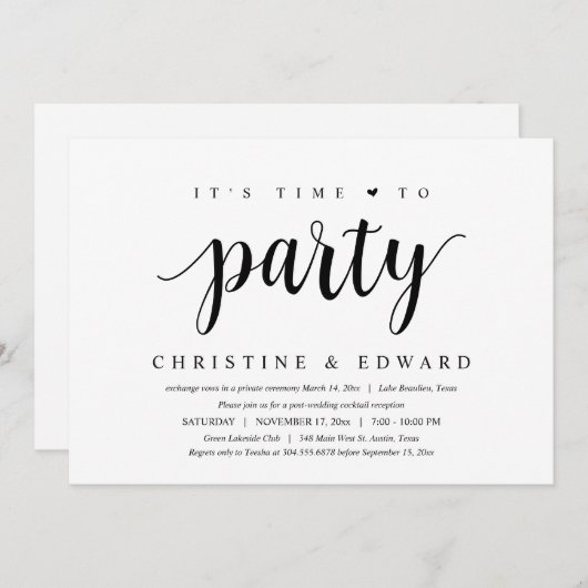 Invitation C'est temps de faire la fête, Elopement de mariage (Devant / Derrière)