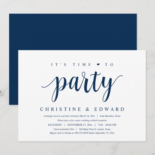 Invitation C'est temps de faire la fête, Elopement de mariage (Devant / Derrière)