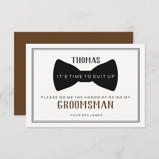 Invitation C'est temps de s'habiller Groomsman - Noir Tie Bro (Devant / Derrière)