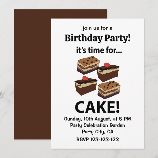 Invitation C'est Temps Pour Gâteau Anniversaire (Devant / Derrière)