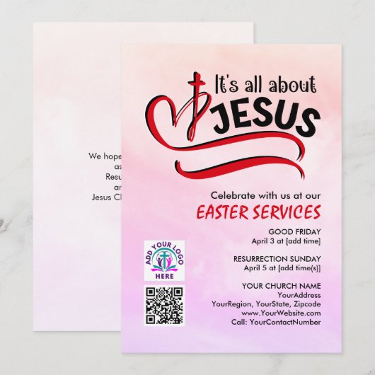 Invitation C'est tout sur Jésus Logo Code QR Église PÂQUES (Devant / Derrière)