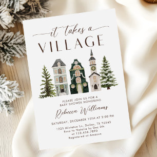 Invitation C'est tout un village pour Noël Baby Shower