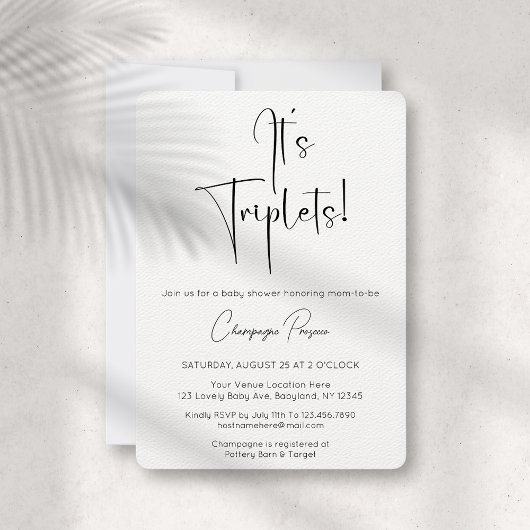 Invitation C'est Triplets Modern Script Baby shower Invitatio