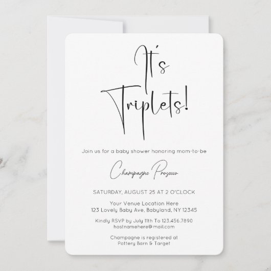 Invitation C'est Triplets Modern Script Baby shower Invitatio (Devant)